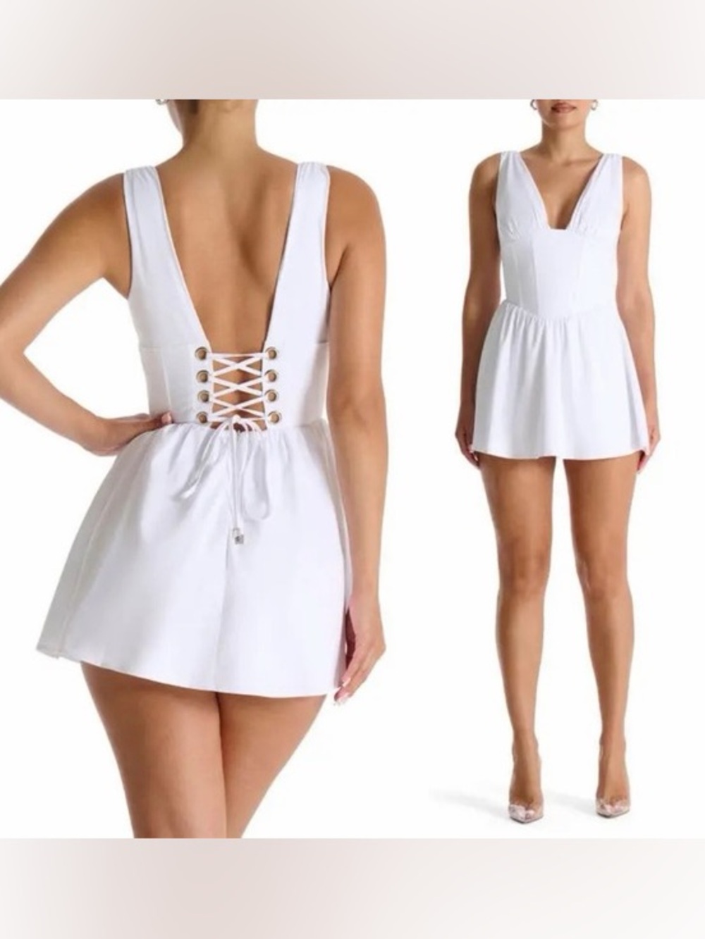 naked wardrobe Bustier Lace-Up Back Fit and Flare Mini Dress White